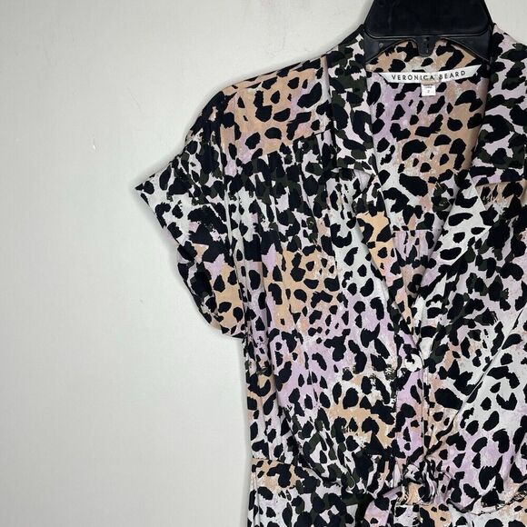 VERONICA BEARD Amani Dress Women 2 Silk Button Front Midi Leopard Print Stretch - Picture 4 of 16